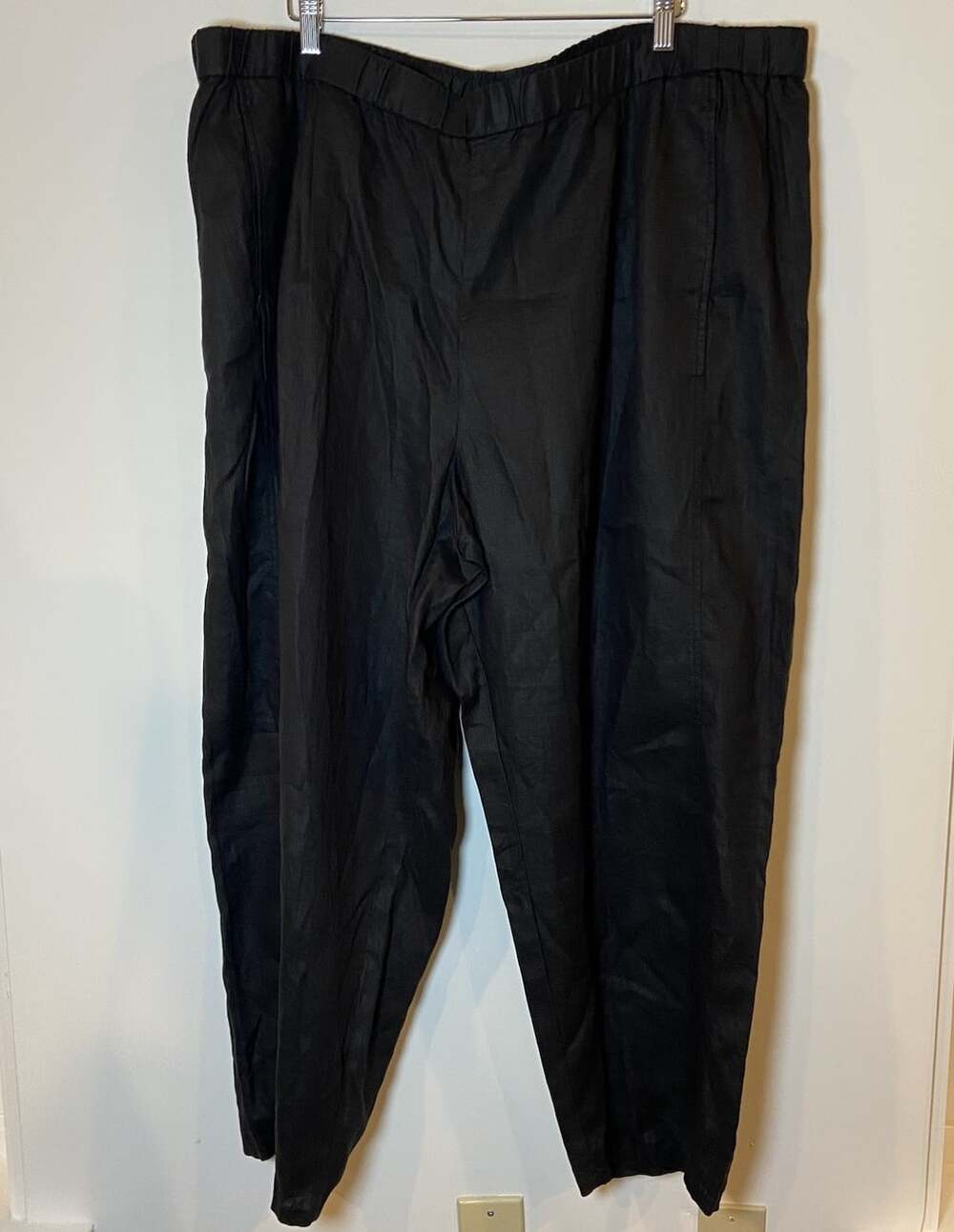 Eileen Fisher Organic Linen Tapered Pull On Pants Pockets Black Size 3X